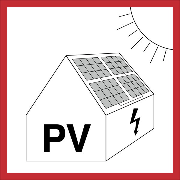 ✓ Warnschild: Warnung vor Gefahren durch Photovoltaikanlage, Aufkleber